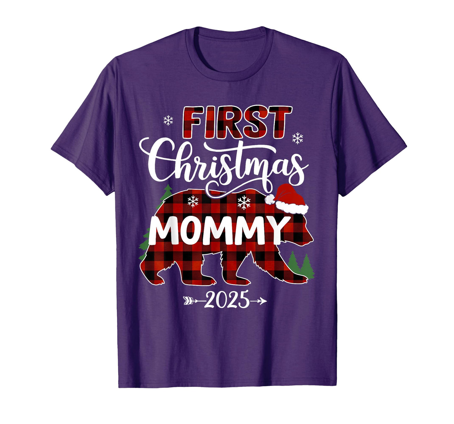 Pregnancy First Christmas Mommy Red Plaid Bear Santa 2025 T-Shirt