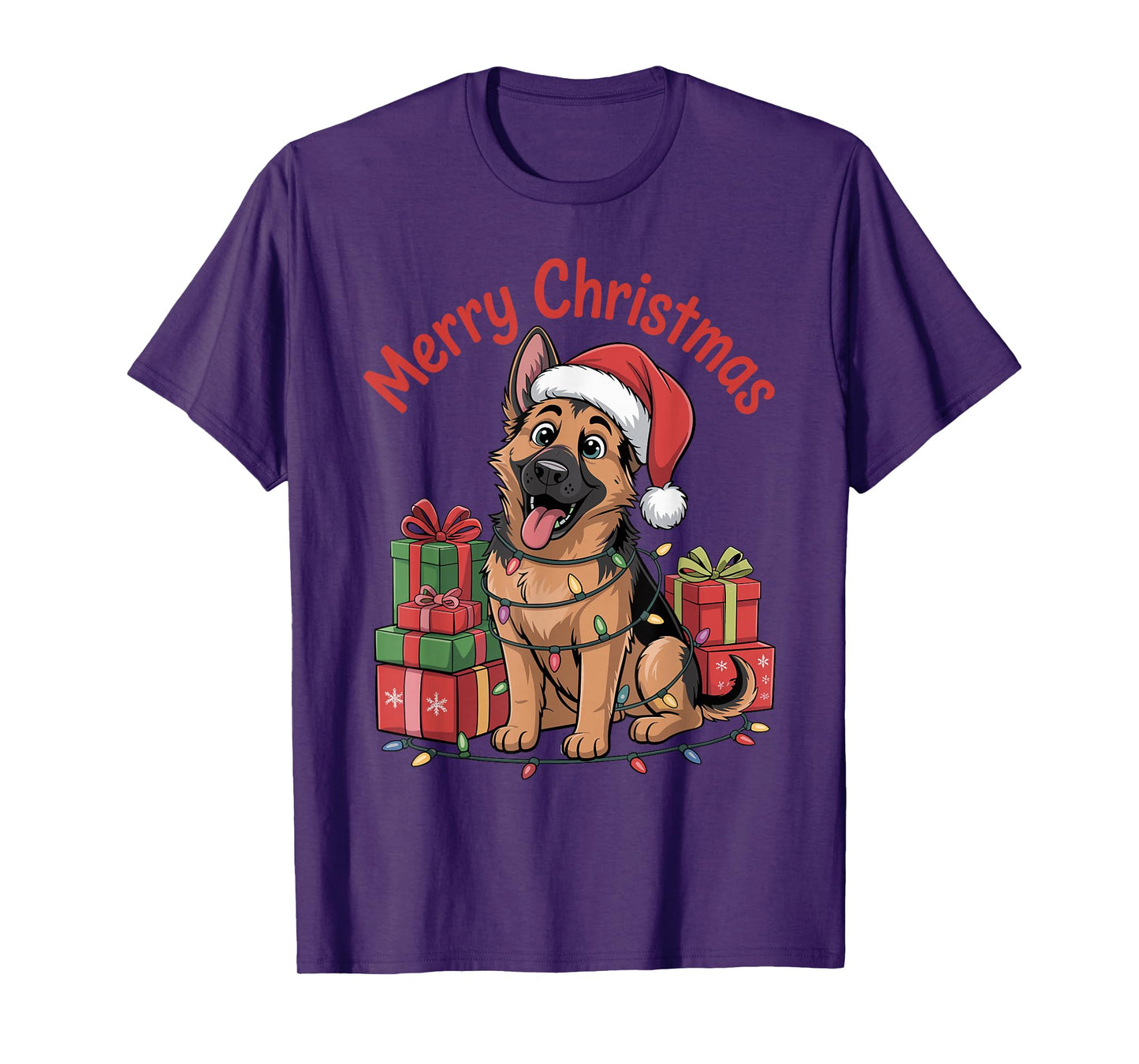 German Shepherd Santa Hat Christmas Xmas Dog Lovers Holiday T-Shirt