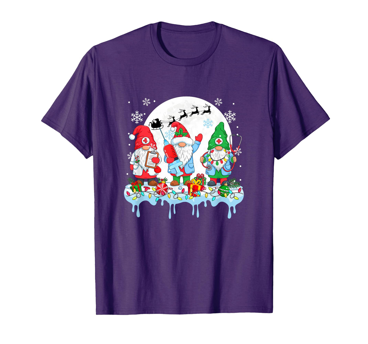 Three Colorful Gnomes with Nurse Tools Christmas Nursing T-Shirt