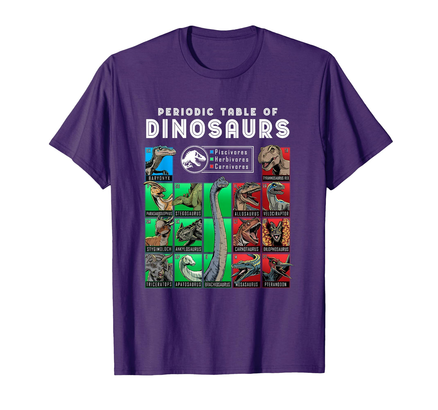 Jurassic World Neon Colorful Periodic Table Of Dinosaurs T-Shirt