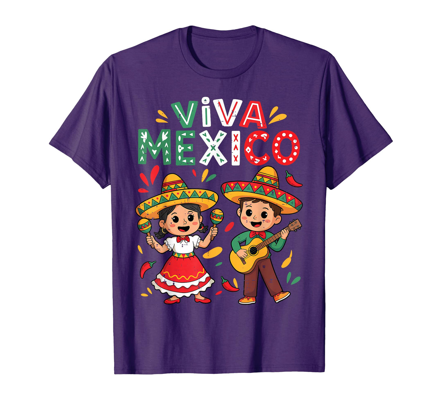 Viva Mexico Guitar Boy Girl Mexican Independence Day Kid T-Shirt