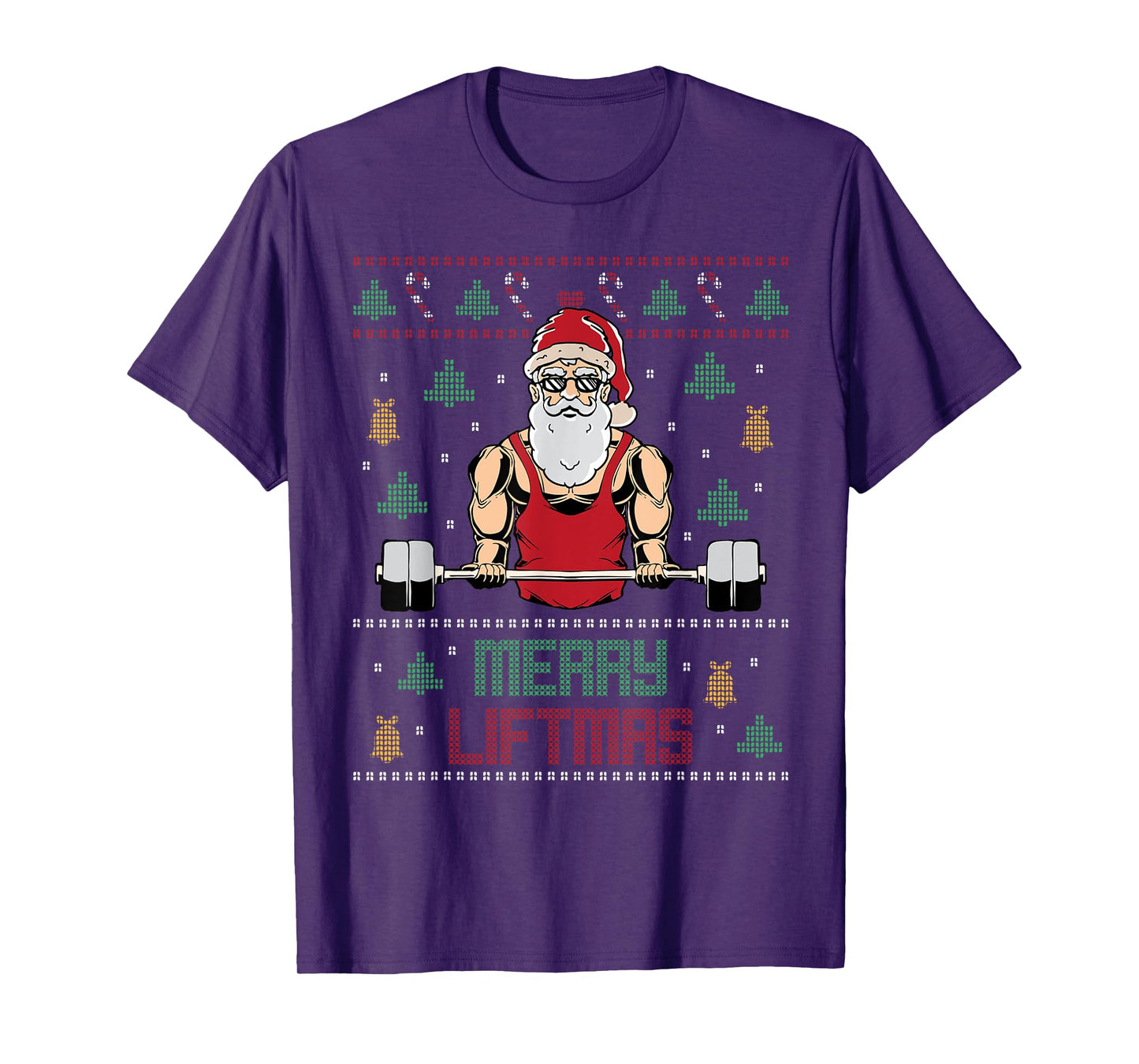 Merry Liftmas Ugly Christmas Sweater Weightlifting Gym Santa T-Shirt