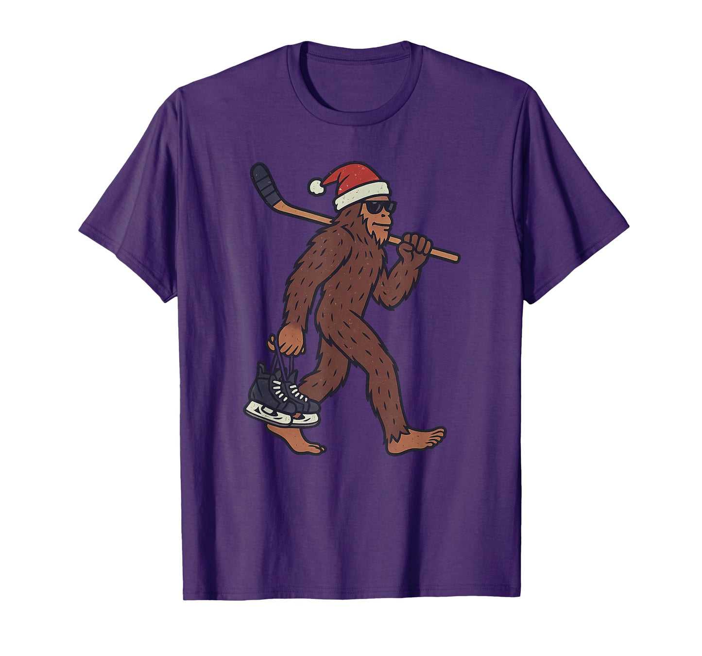 Sasquatch Playing Ice Hockey Christmas Vintage Funny Xmas T-Shirt