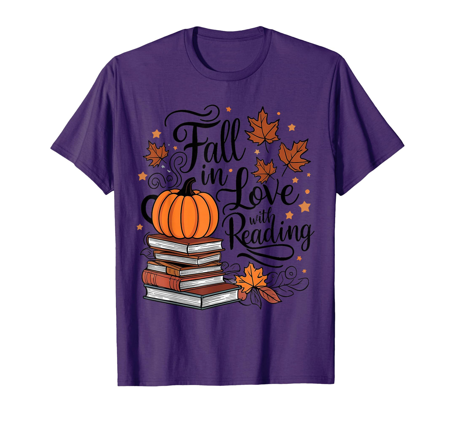 Fall In Love With Reading Book Autumn Pumpkins And Teachers T-Shirt