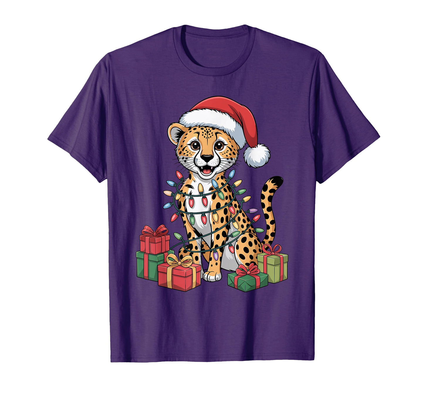 Cheetah Santa Hat Christmas Design Funny Wild Animal Lovers T-Shirt