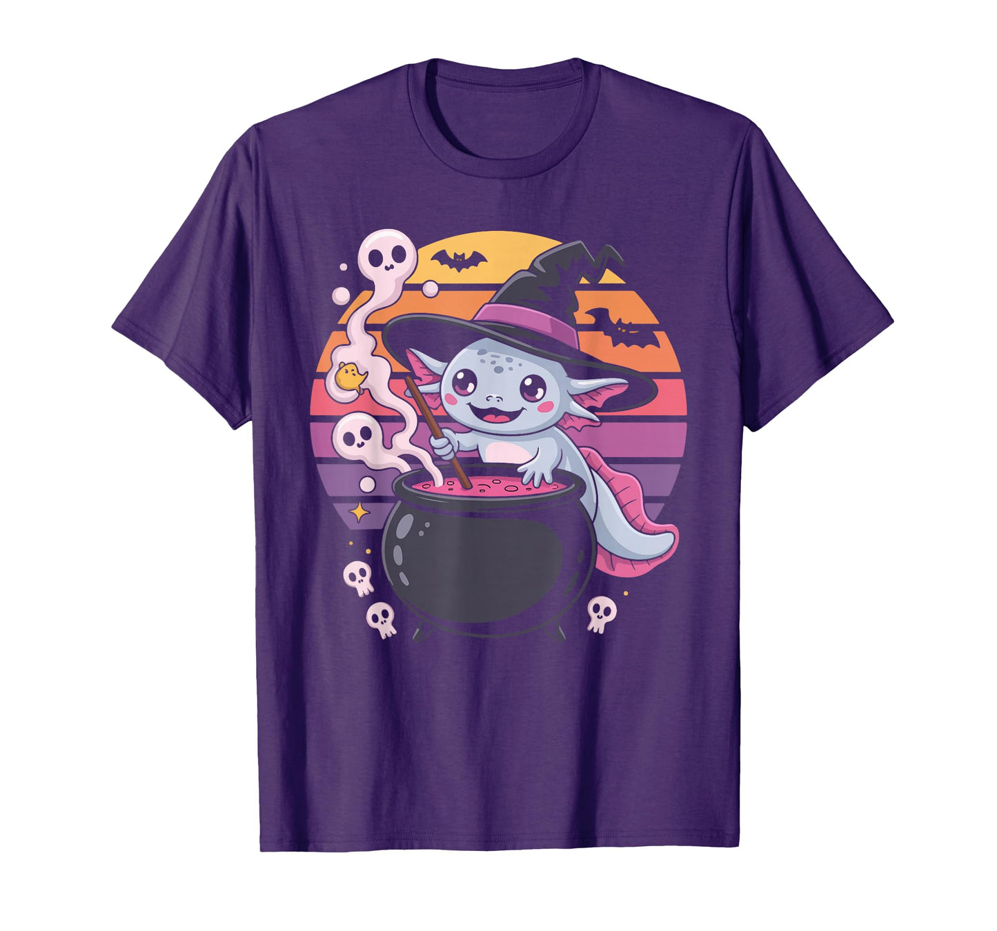 Cute Witchy Creature Stirring Cauldron Axolotl T-Shirt
