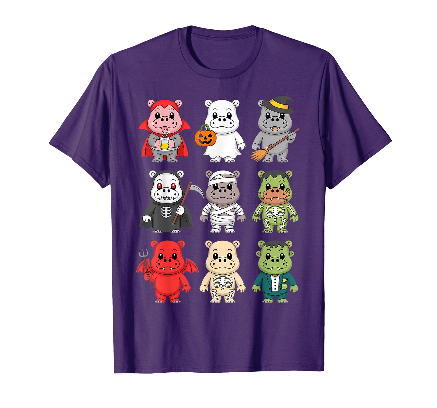 Funny Hippo Ghost Witch Zombie Halloween Costume Boys Girls T-Shirt