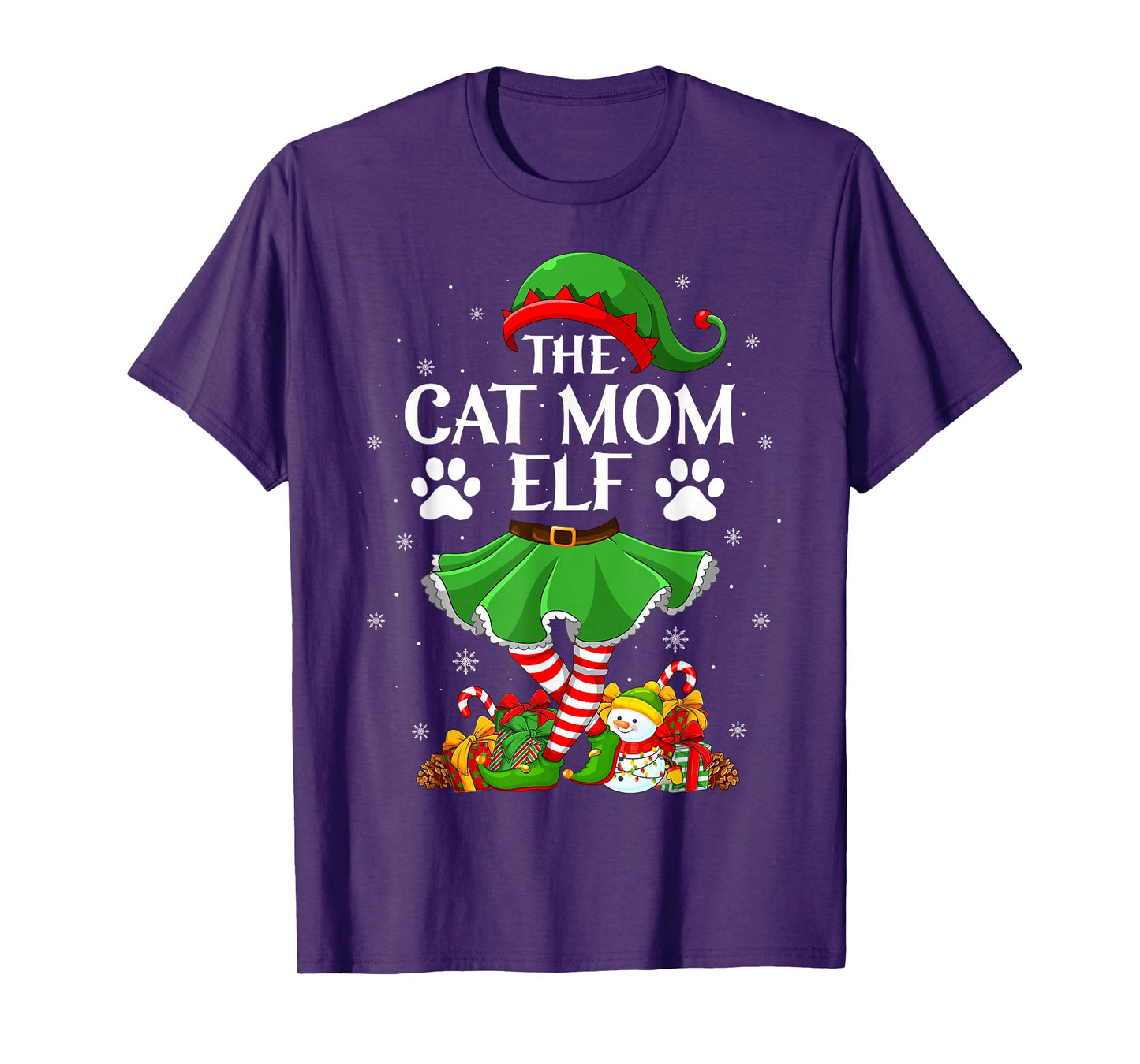 Cat Mom Elf Christmas Family Elf Squad Xmas Girls Women T-Shirt
