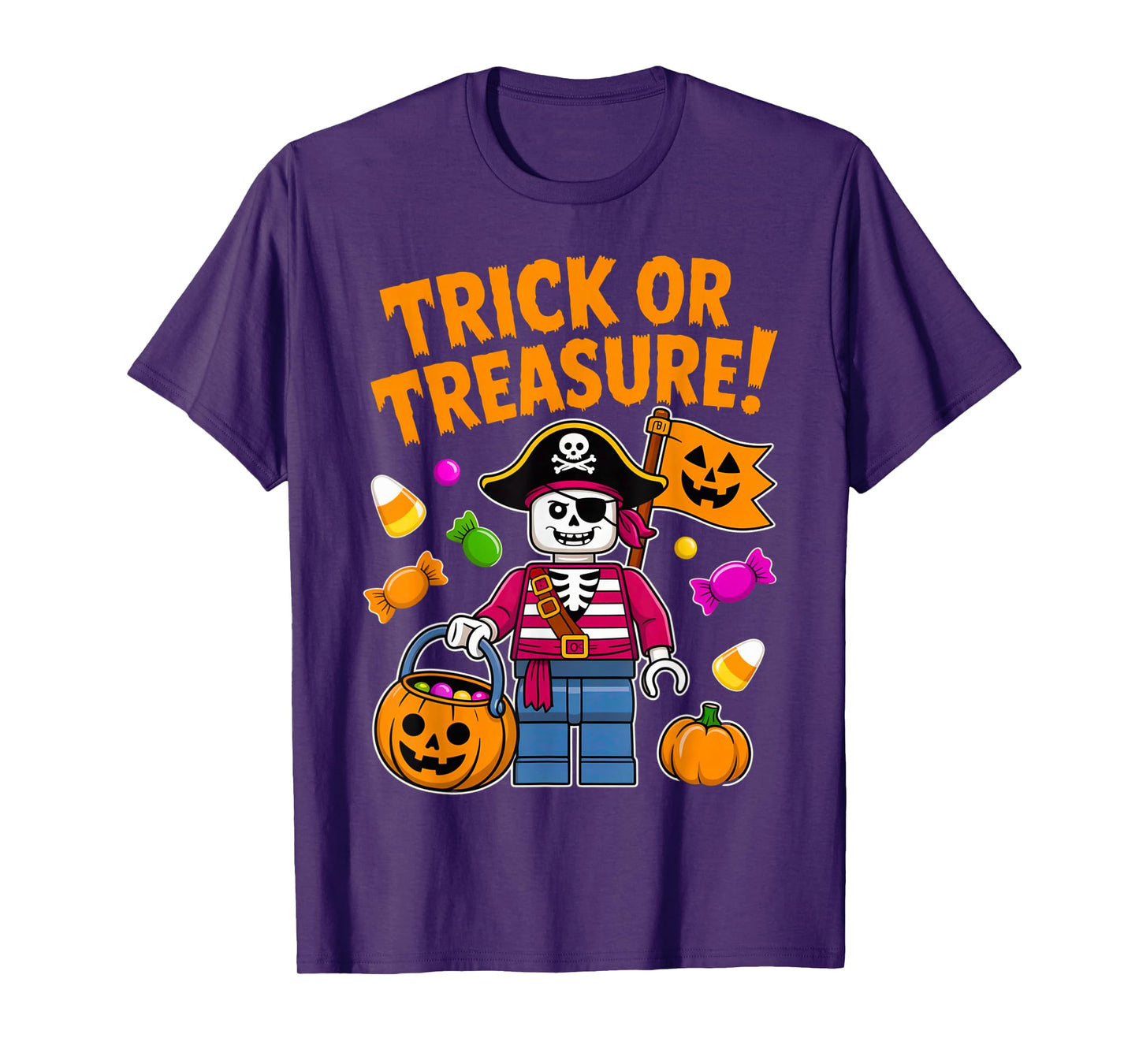 Halloween Bricks Pirate Skeleton Builder Blocks Building Toy T-Shirt