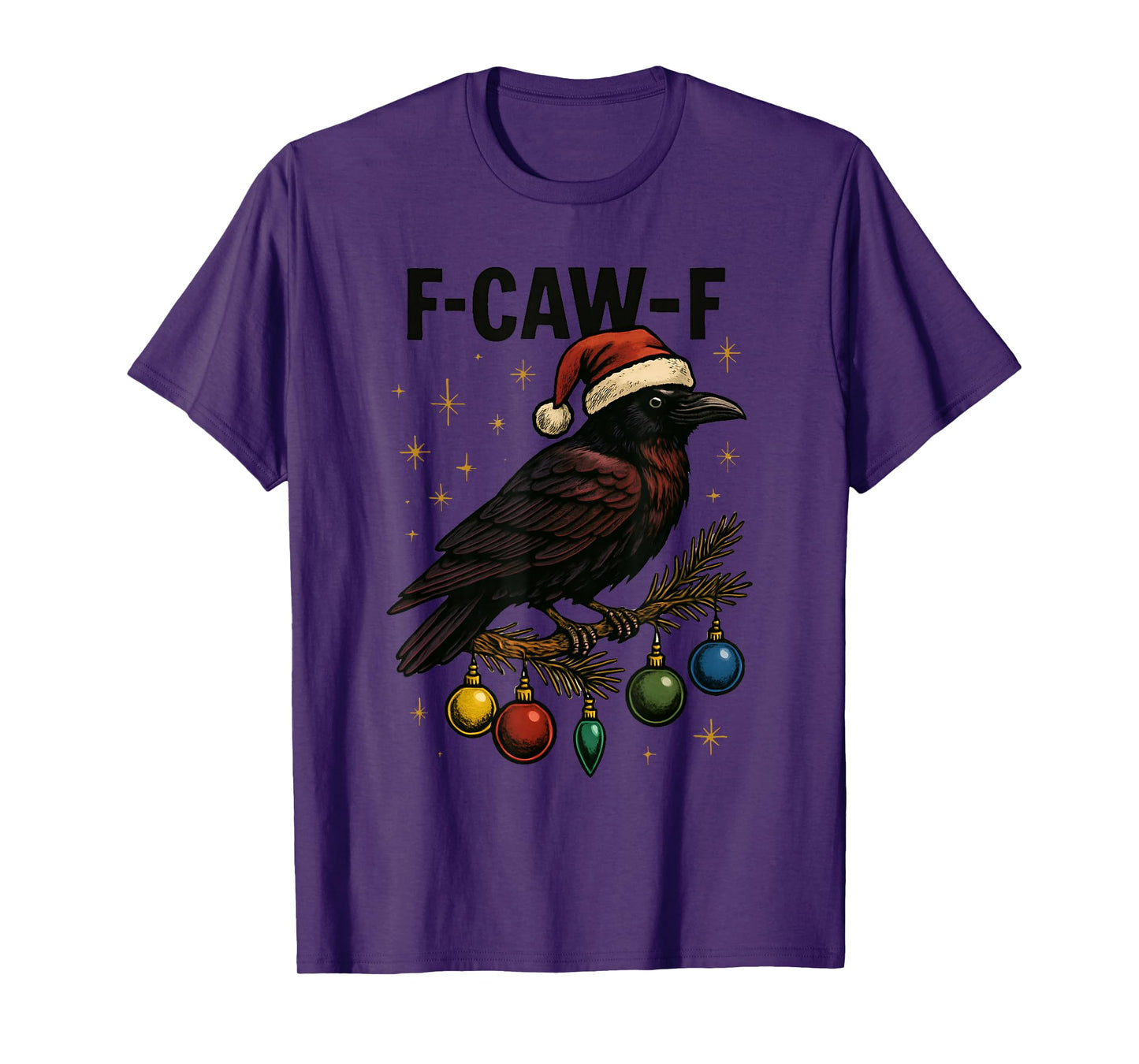 Black Crow F-Caw-F Funny Retro Christmas Lights Santa Hat T-Shirt