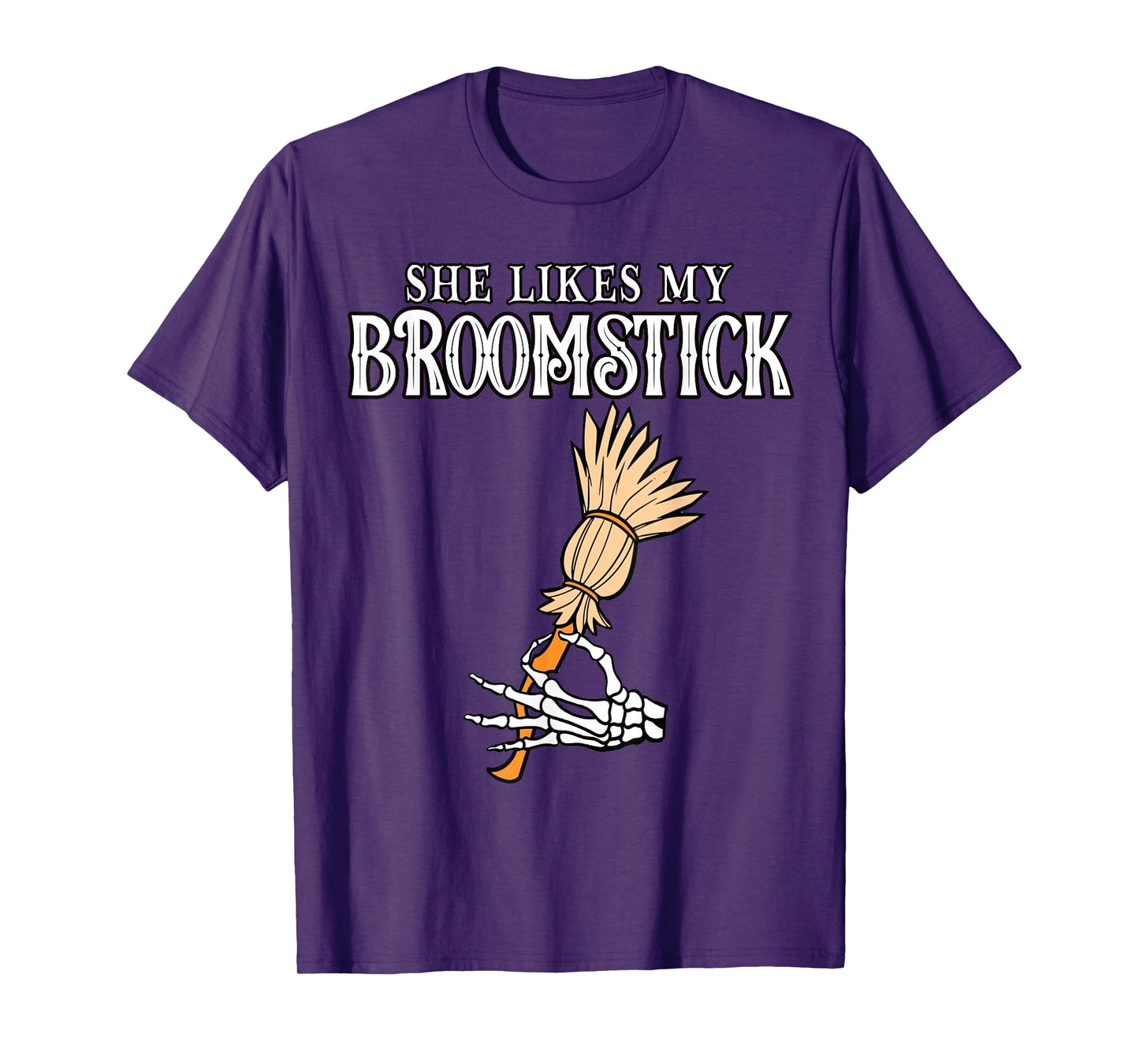 She Likes My Broomstick Couples Pumpkins Skeleton Halloween T-Shirt