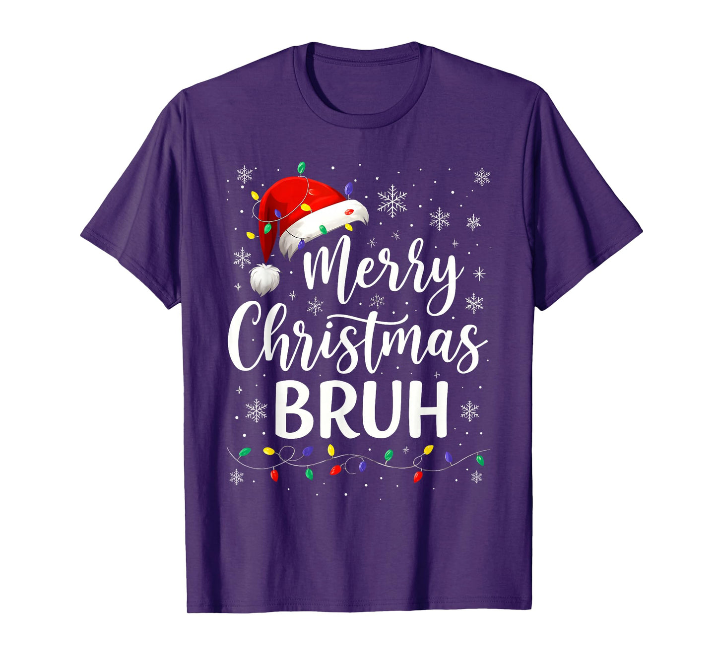 Merry Christmas Bruh Meme Xmas Light Santa Hat for Men Women T-Shirt