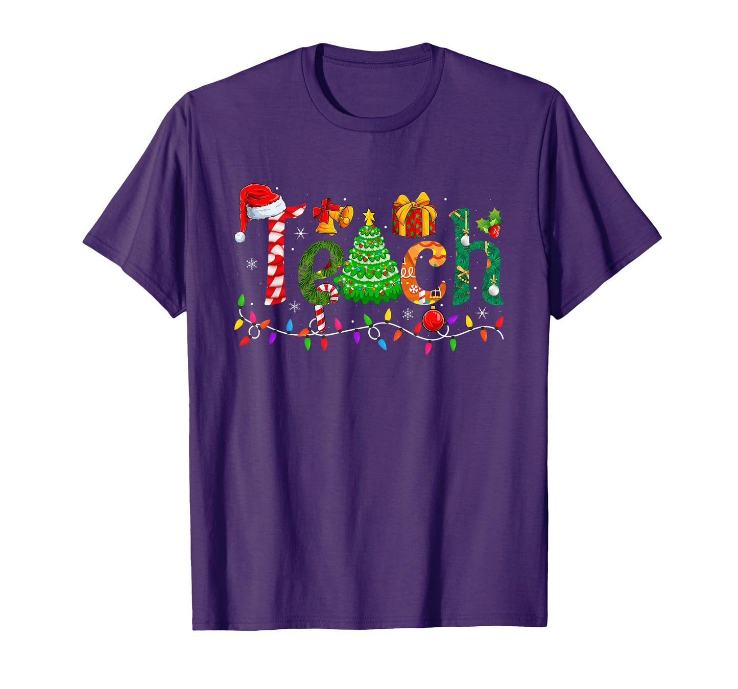 Teach Teacher Christmas Tree Decoration Lights Holiday Xmas T-Shirt