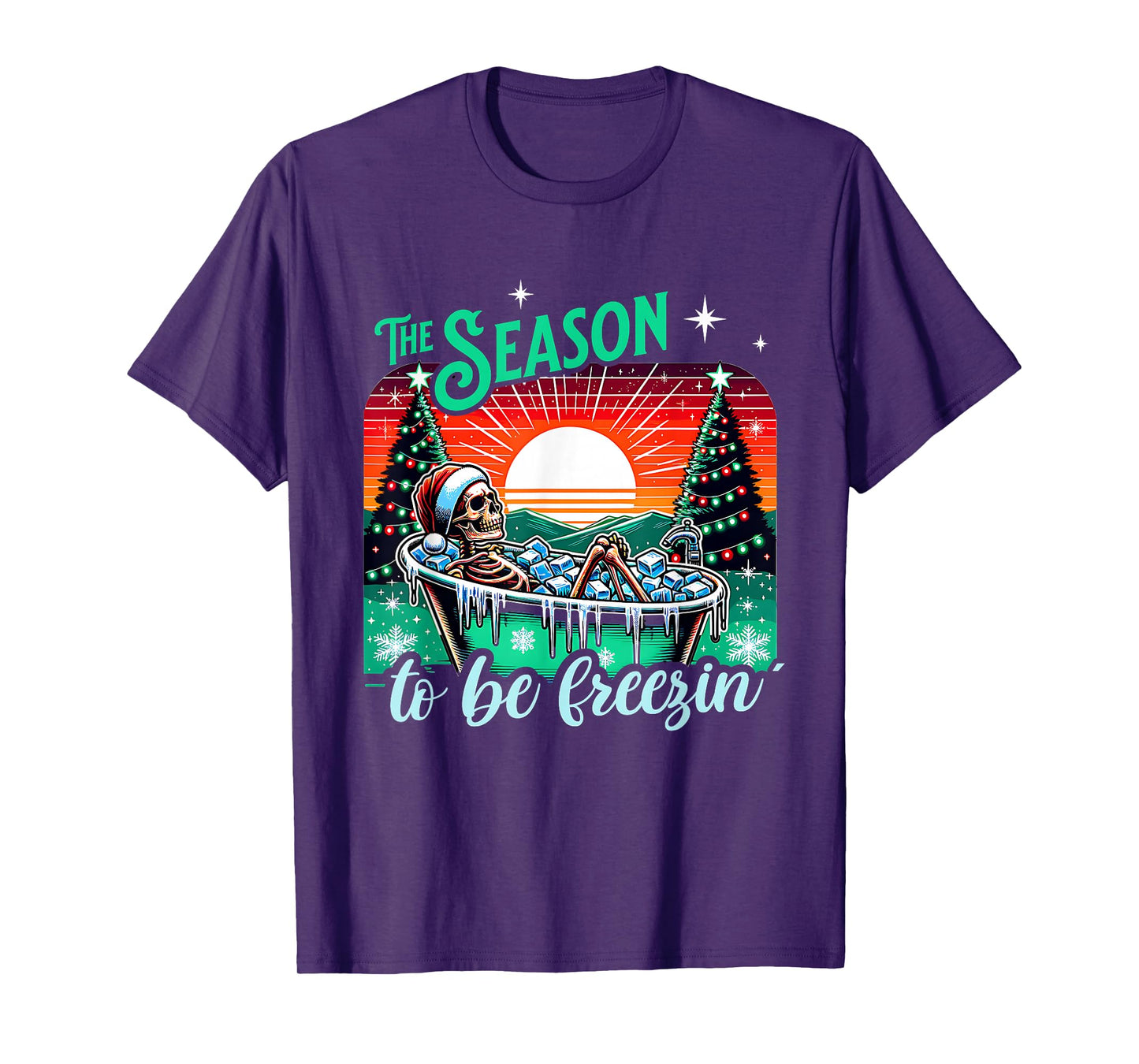 Funny Cold Plunge Skeleton Christmas Retro Winter Vibes T-Shirt