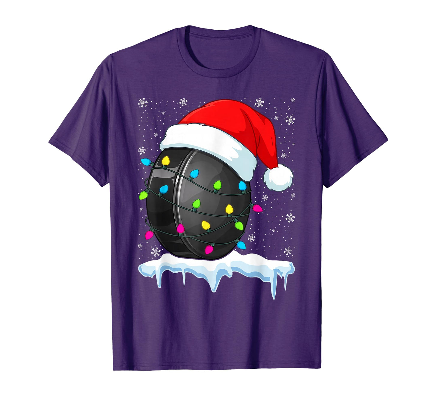 Funny Christmas Santa Hat Hockey Sport Xmas Boys Men T-Shirt