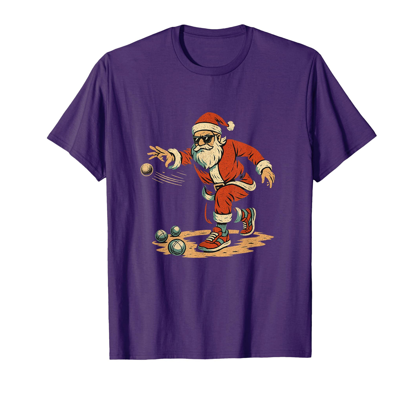 Funny Santa Playing Bocce Ball Xmas Pétanque Boules T-Shirt