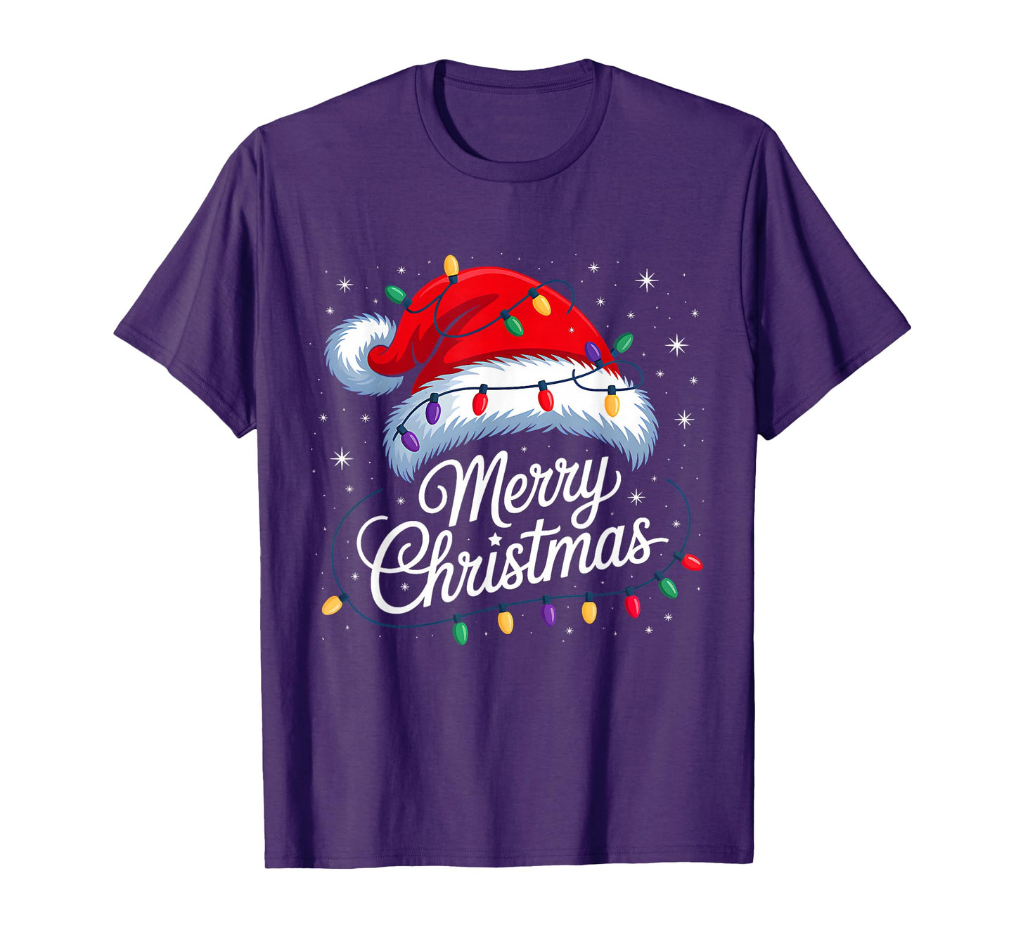 Merry Christmas Lights Red Santa Hat Xmas Family Men Women T-Shirt