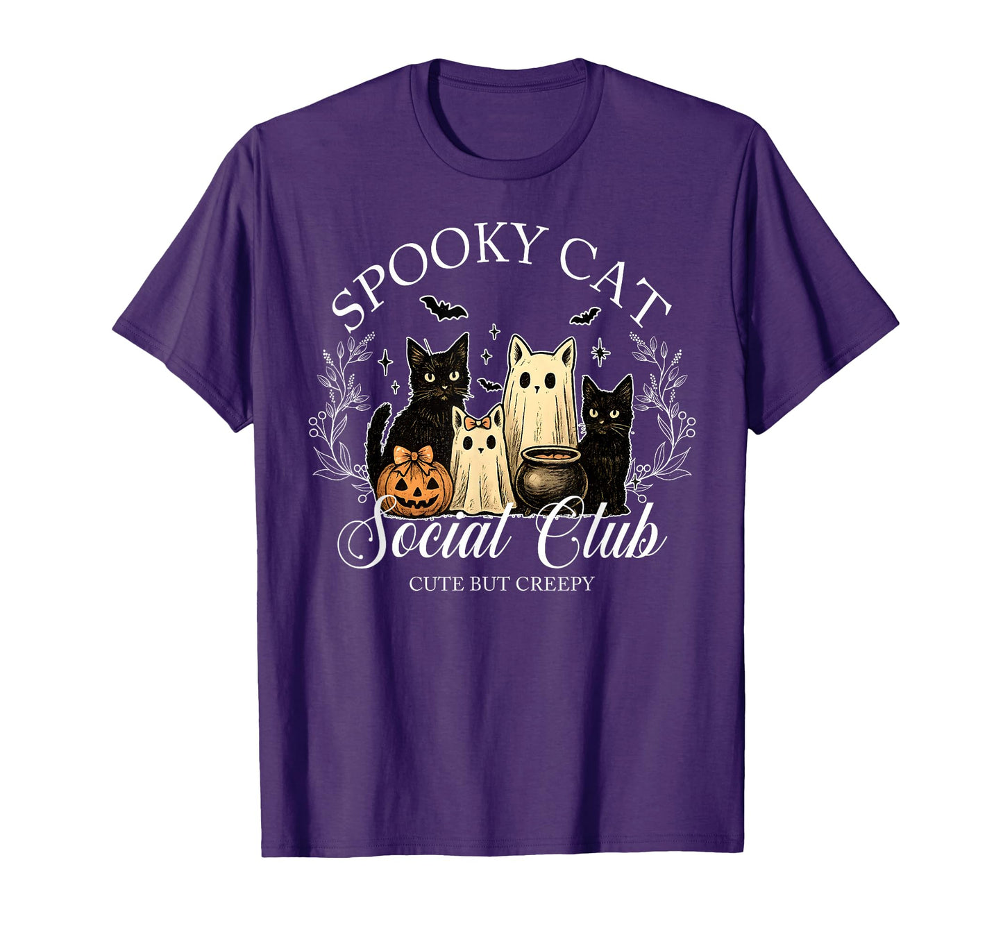 Spooky Cat Social Club Ghost Halloween Gothic Men Women Kids T-Shirt