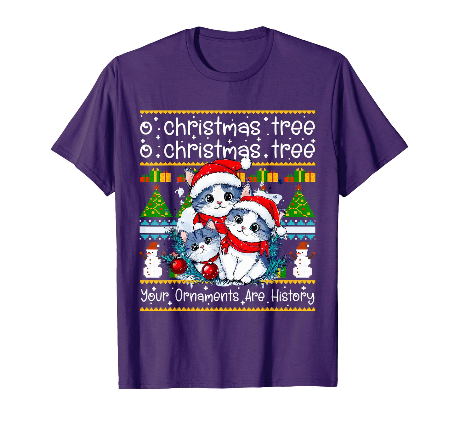 Cats Christmas Shirt Funny Ornaments Pajama Tee T-Shirt