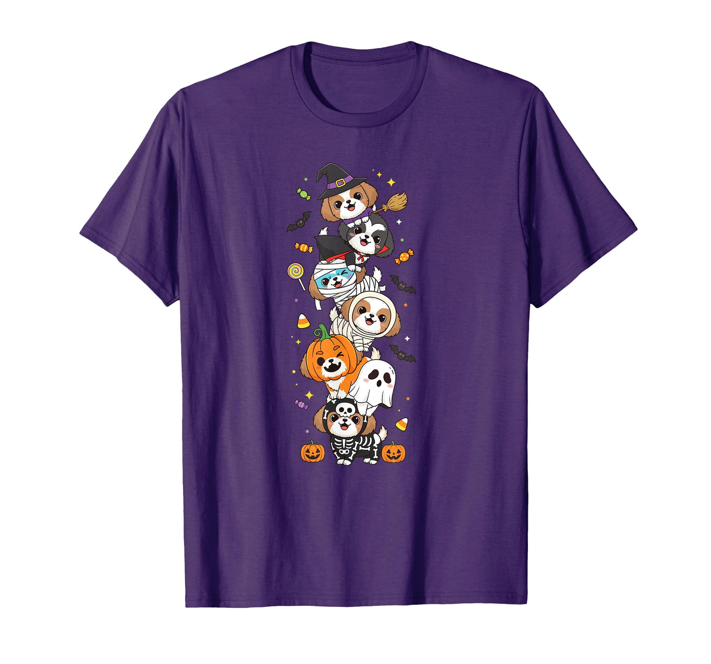 Funny Shih Tzu Witch Vampire Ghost Halloween Kid Mens Womens T-Shirt