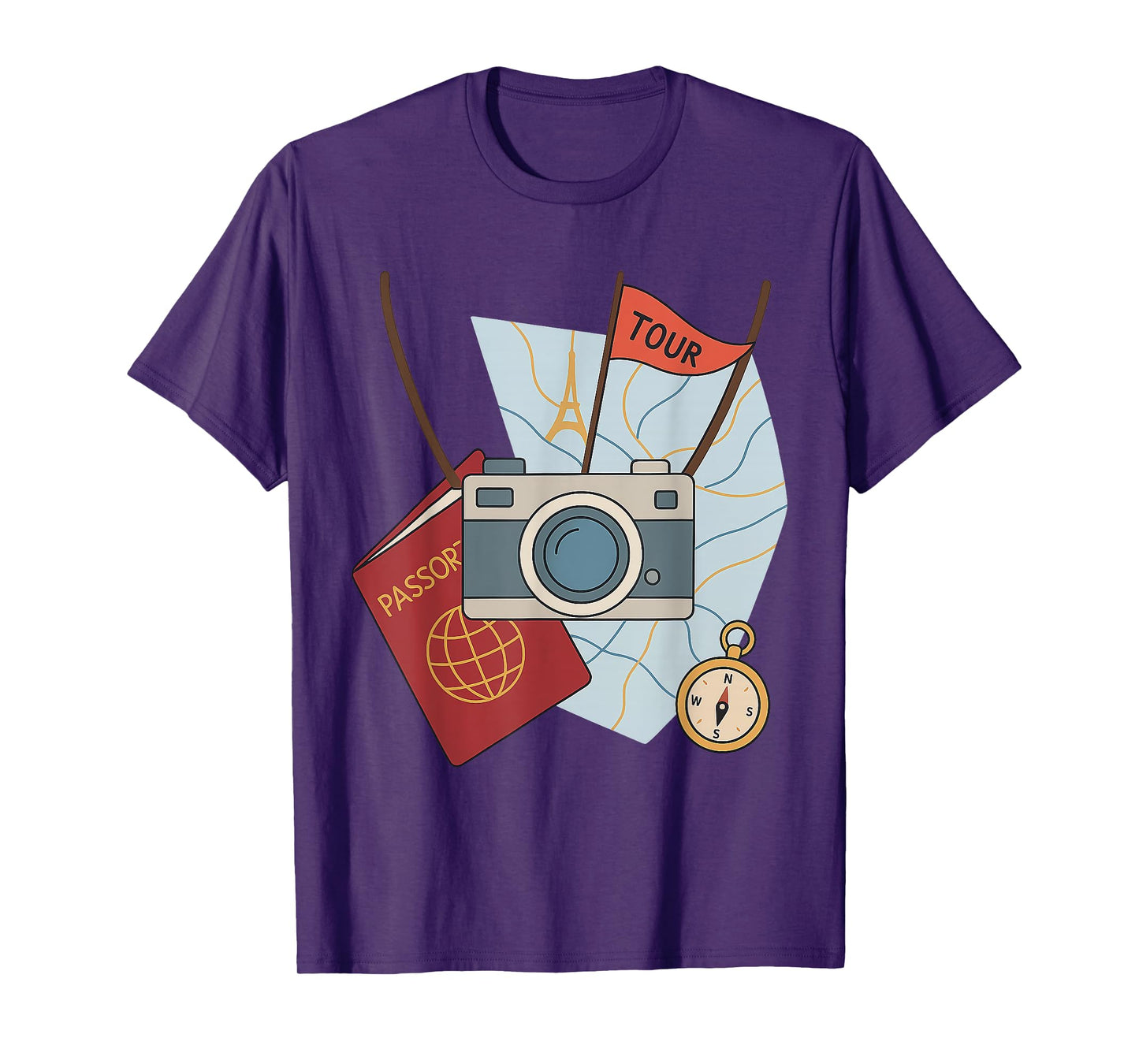 Funny Tourist Spirit Day Look with Camera and Map T-Shirt