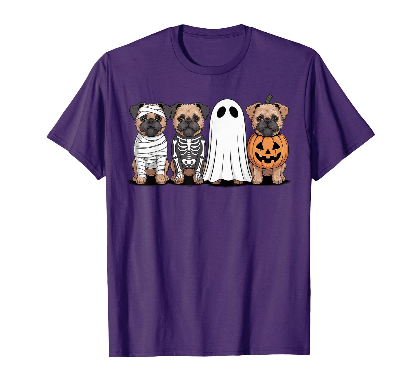 Spooky Ghost Brussels Griffon Pumpkin Halloween Dog Skeleton T-Shirt