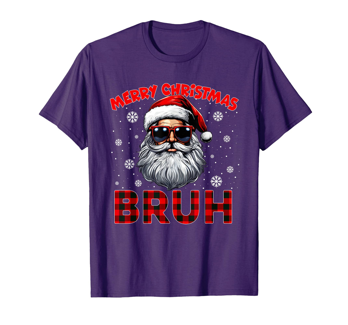Merry Christmas Bruh Red Plaid Funny Santa Claus Men Women T-Shirt