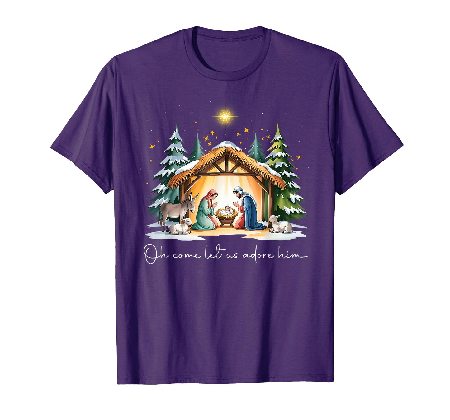 Funny Christian Christmas Jesus Oh Come Let Us Adore Him T-Shirt