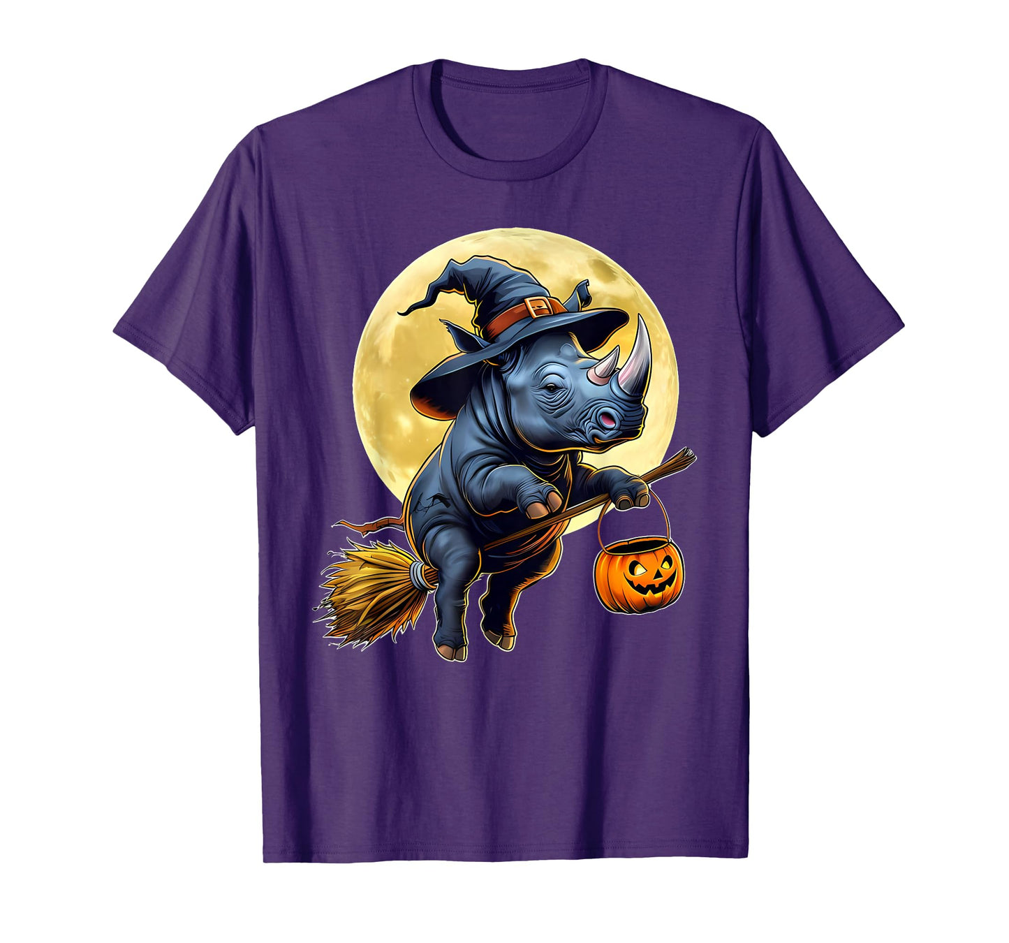 Funny Rhino Witch Hat Pumpkin Halloween Costume T-Shirt