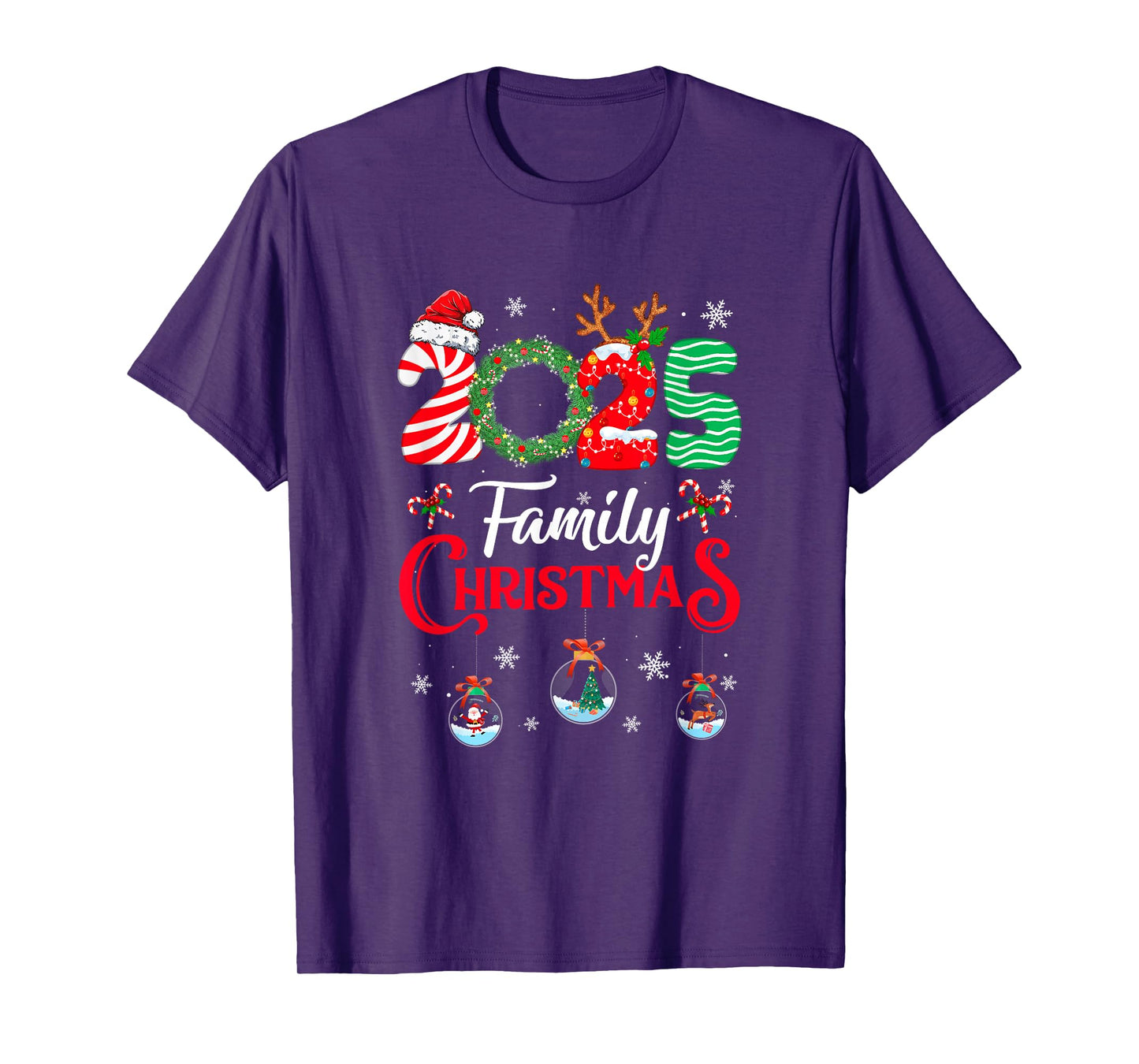 Family Christmas 2025 Merry Xmas Ball Light Garden Reindeer T-Shirt
