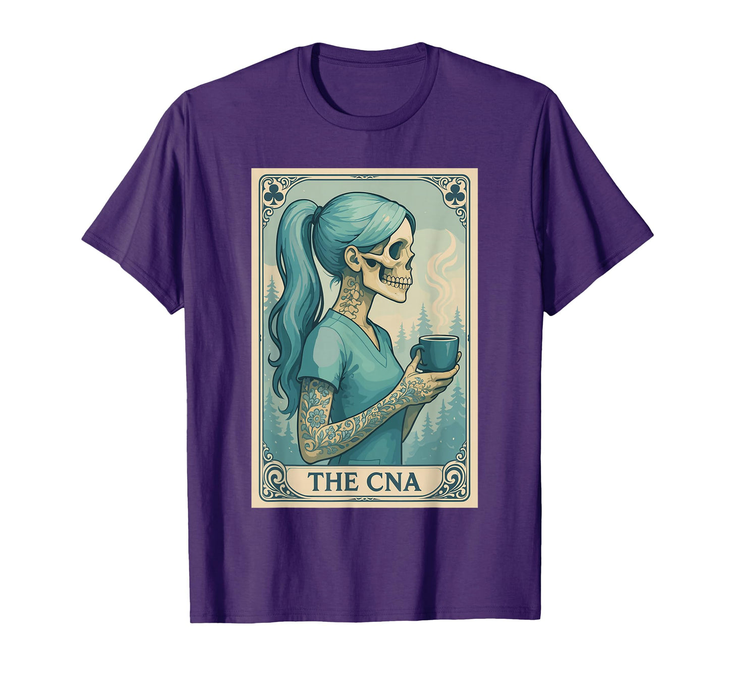 Halloween CNA Shirt, Skeleton Nurse Coffee Tarot Card T-Shirt