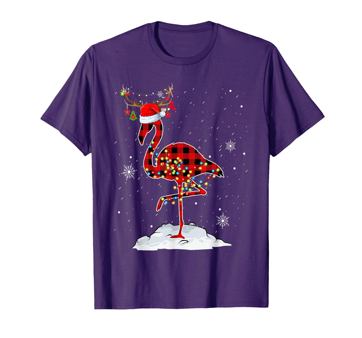 Christmas Buffalo Plaid Red Flamingo Santa Hat Xmas Holiday T-Shirt