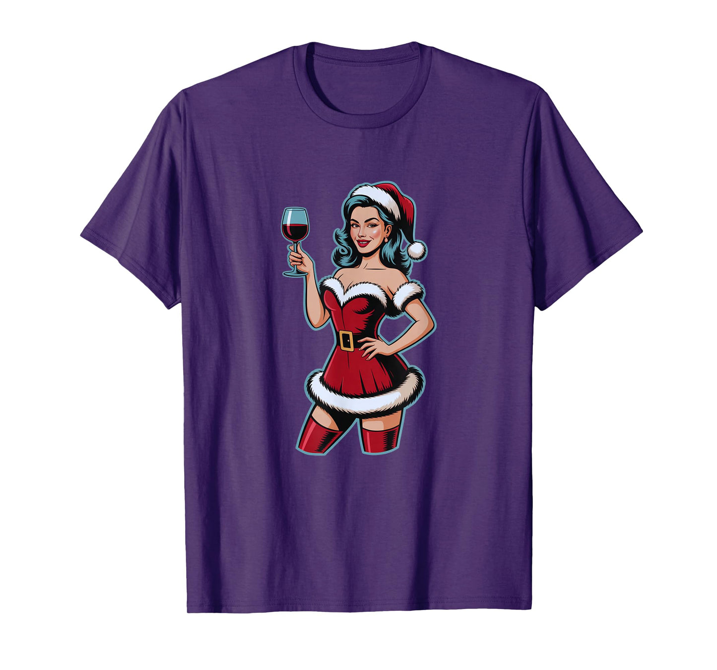 Christmas Wine Santa Girl Holiday Party Funny Vintage T-Shirt