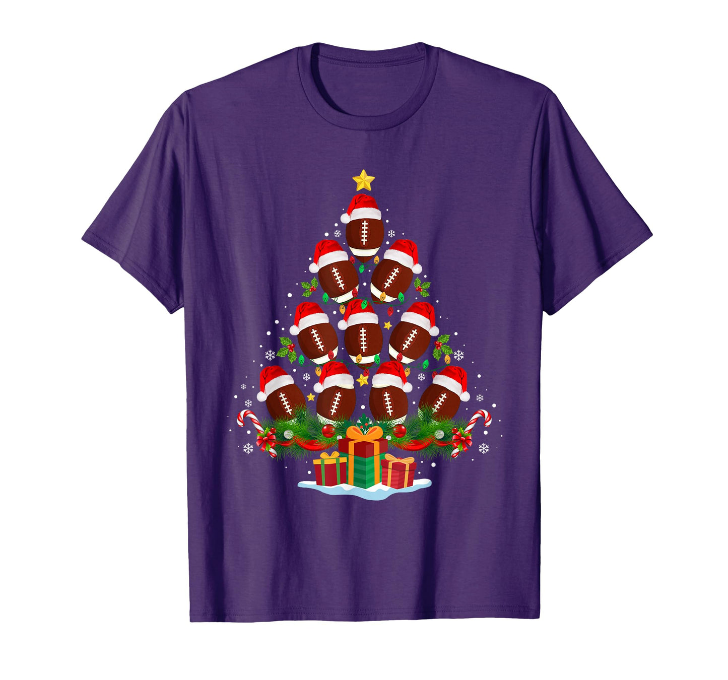 Football Christmas Tree Lights Funny Xmas Men Boys Kids T-Shirt