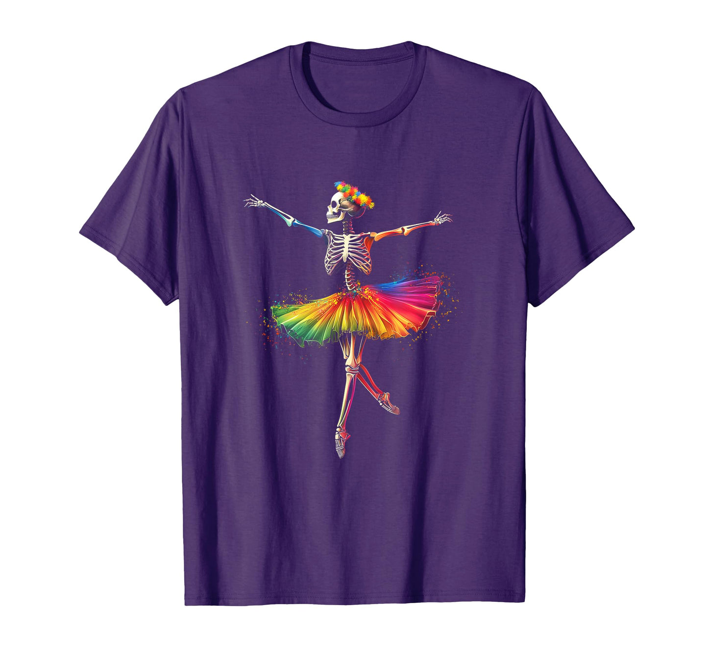 Halloween Skeleton Dancing Rainbow Ballerina Girls Women T-Shirt