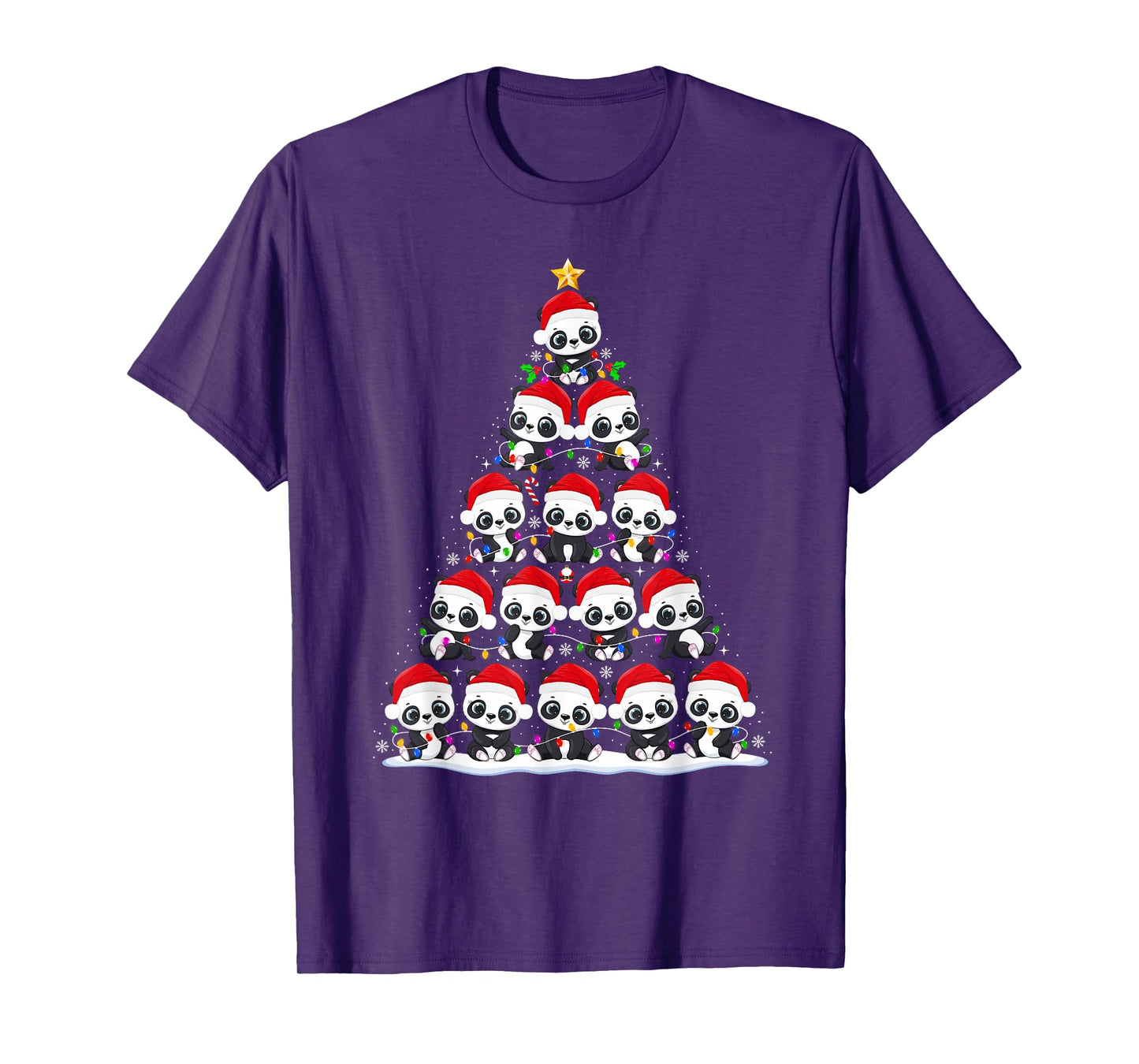 Panda Christmas Tree Lights Funny Xmas Santa Hat Panda Lover T-Shirt