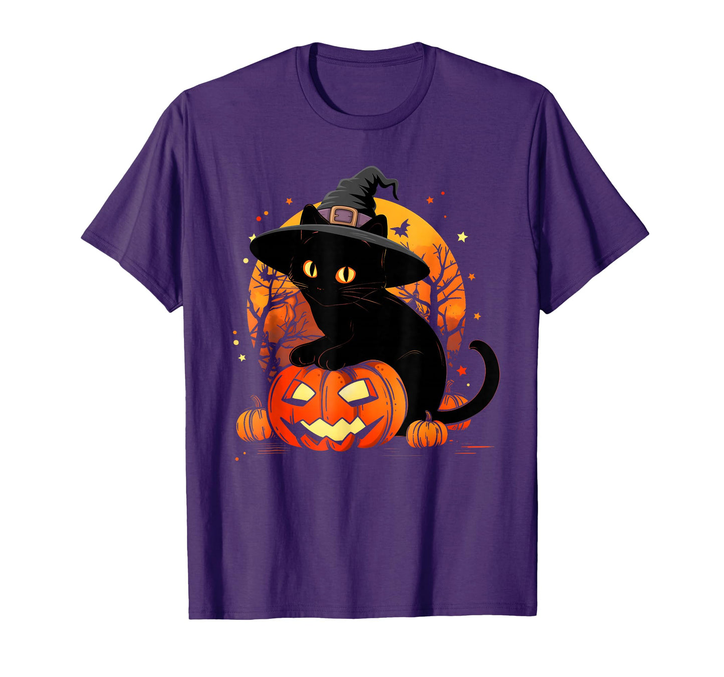 Retro Cute Black Cat Funny Halloween Pumpkin Men Women Kids T-Shirt