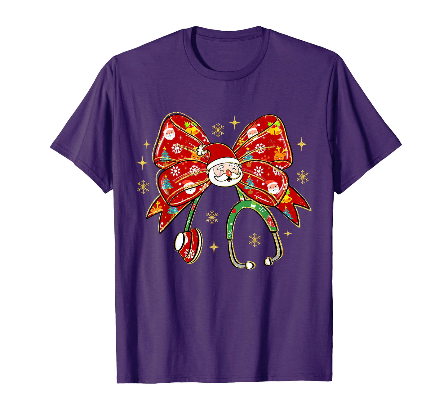 Coquette Bow Funny Nurse Christmas Stethoscope Santa Xmas T-Shirt
