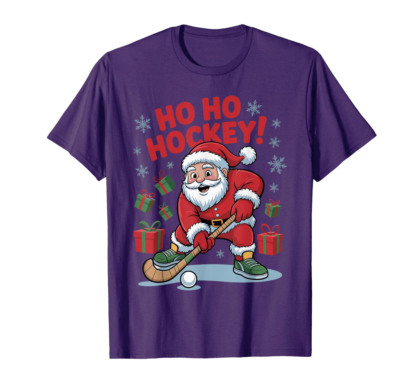 Santa Playing Field Hockey Funny Holiday Christmas Xmas T-Shirt