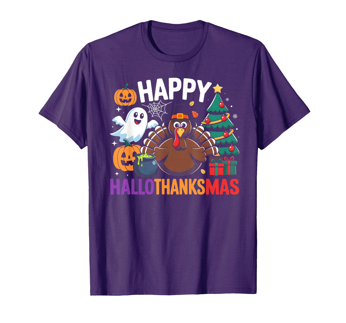 Happy Hallothanksmas Shirt Halloween Thanksgiving Christmas T-Shirt