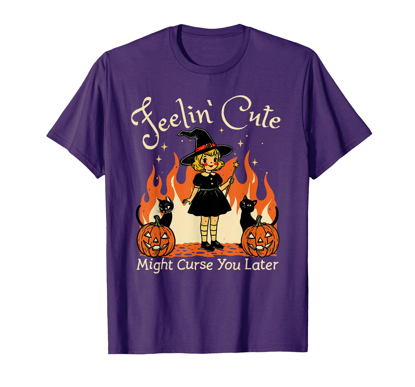 Feeling’s Cute Might Curse You Later Halloween Black Cat T-Shirt