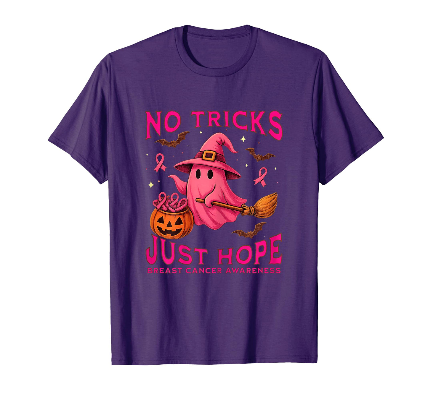 No Tricks Just Hope Breast Cancer Awareness Halloween Pink T-Shirt
