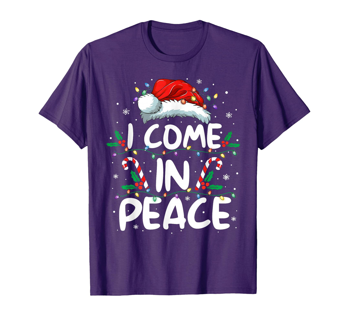 Peace I Come in Peace Christmas Lights Santa Pajamas Couples T-Shirt
