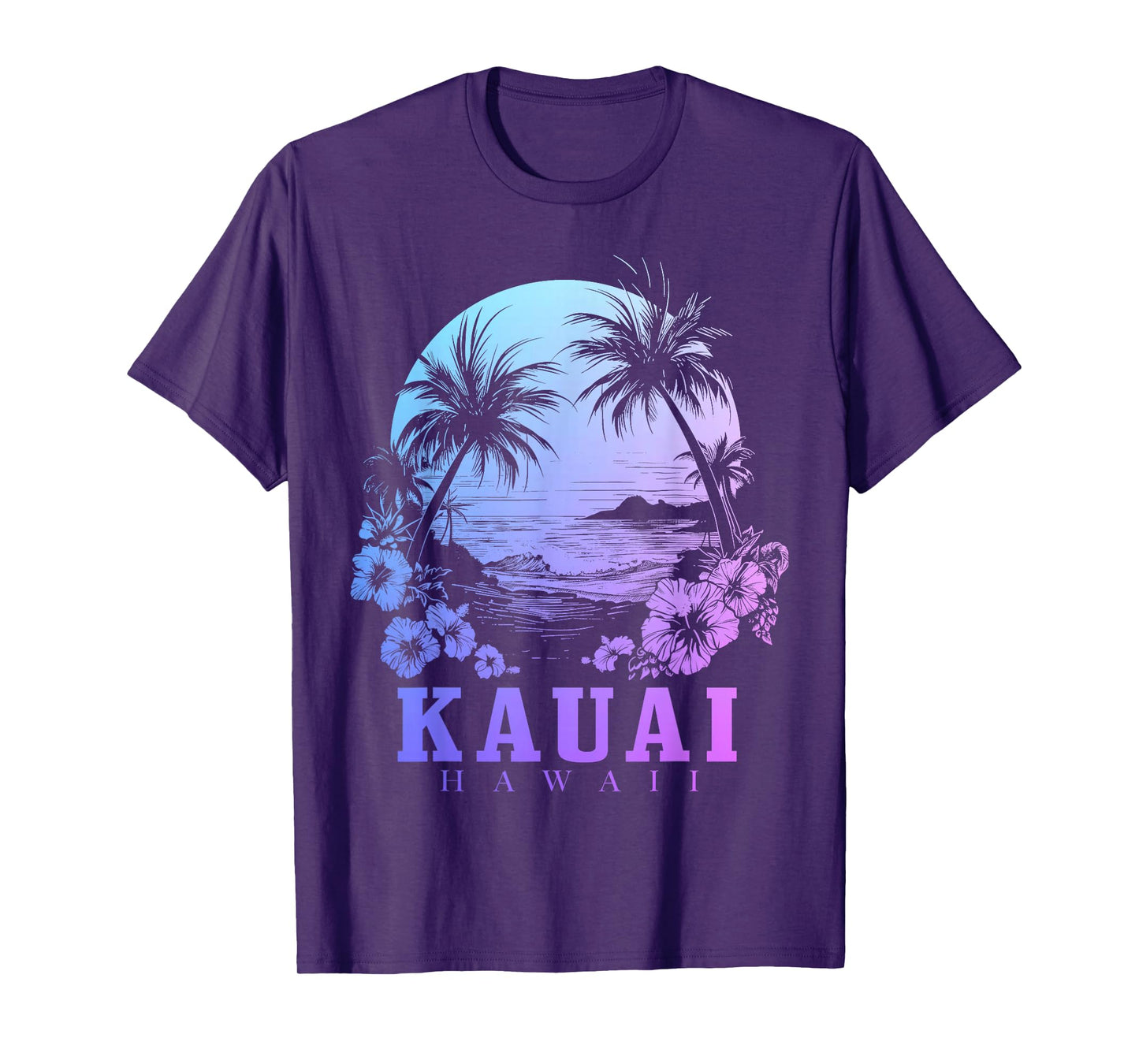 Kauai Hawaii Hawaiian Hibiscus Flowers Surfer Souvenir T-Shirt