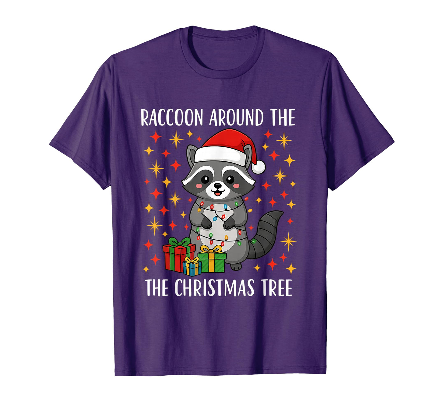 Christmas Raccoon Cartoon Cute Chibi Kawaii Santa Hat Funny T-Shirt