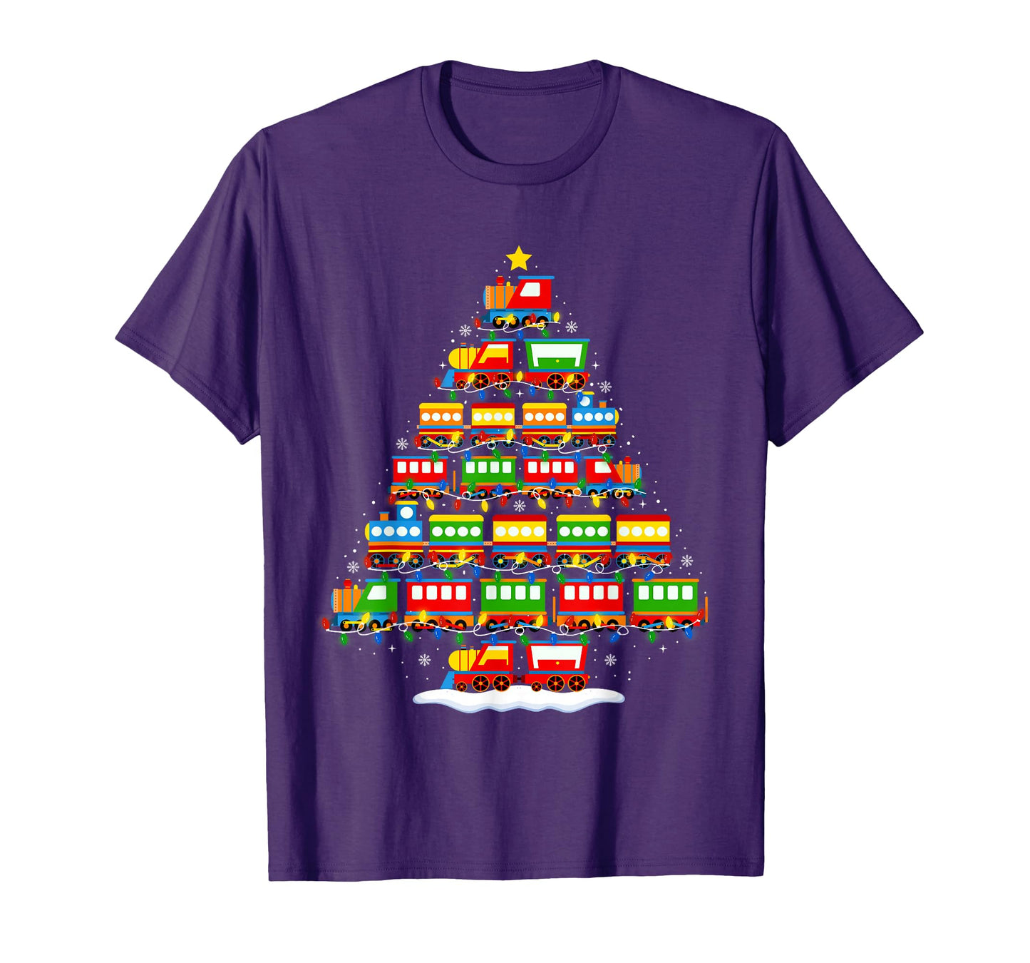 Train Christmas Tree Lights Boys Kids Funny Xmas Pajamas T-Shirt