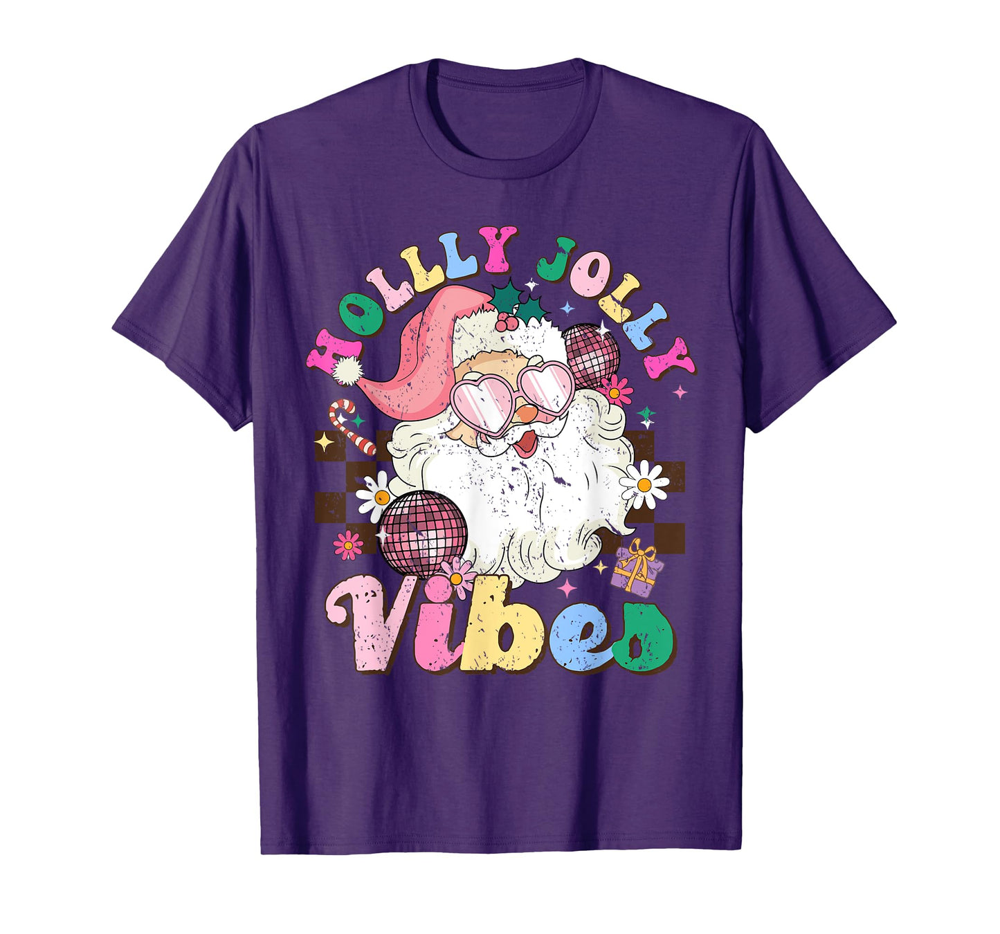 Retro Groovy Santa Claus Merry Christmas Vibes Xmas Women T-Shirt