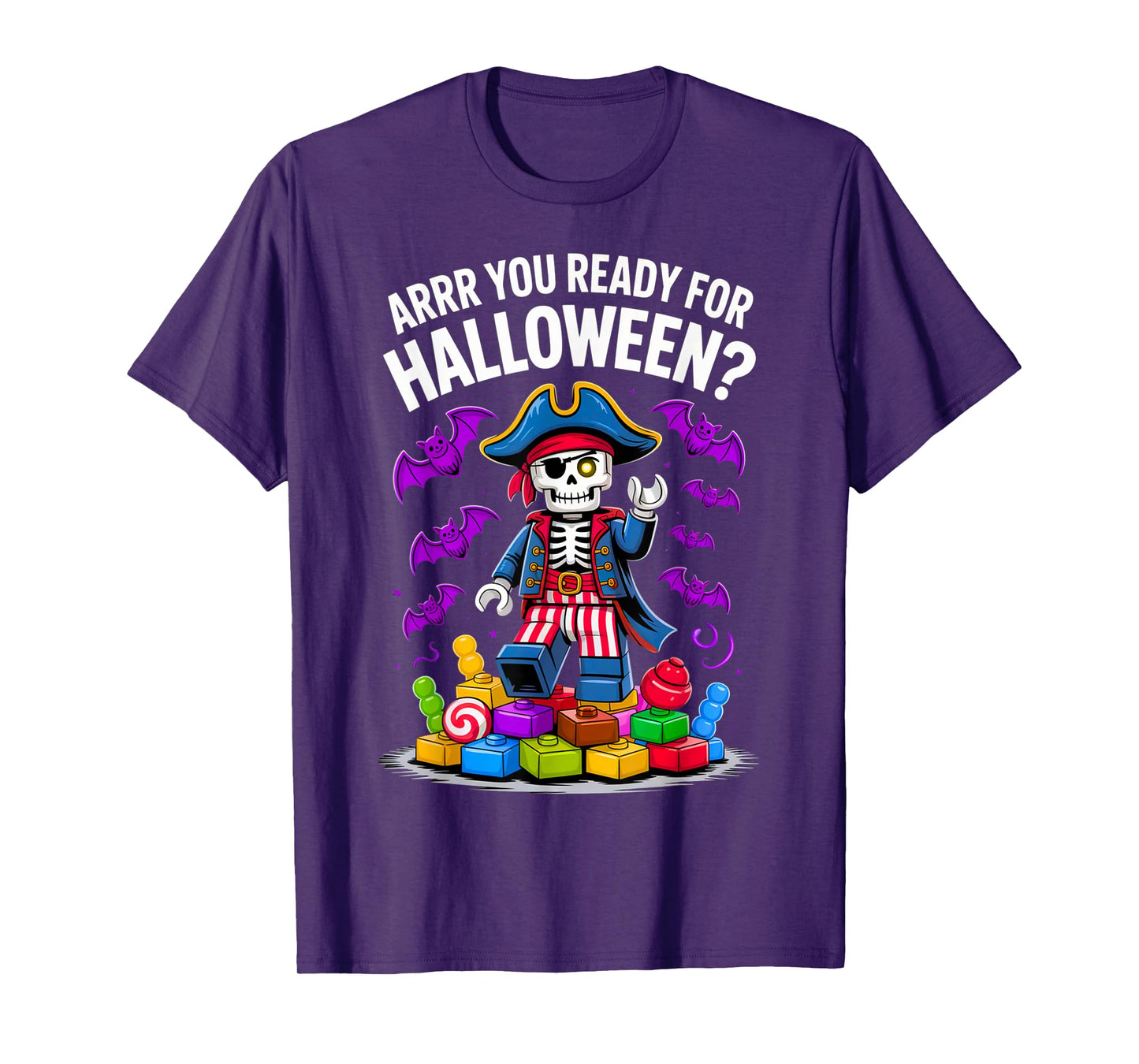 Halloween Bricks Pirate Skeleton Builder Blocks Building Toy T-Shirt
