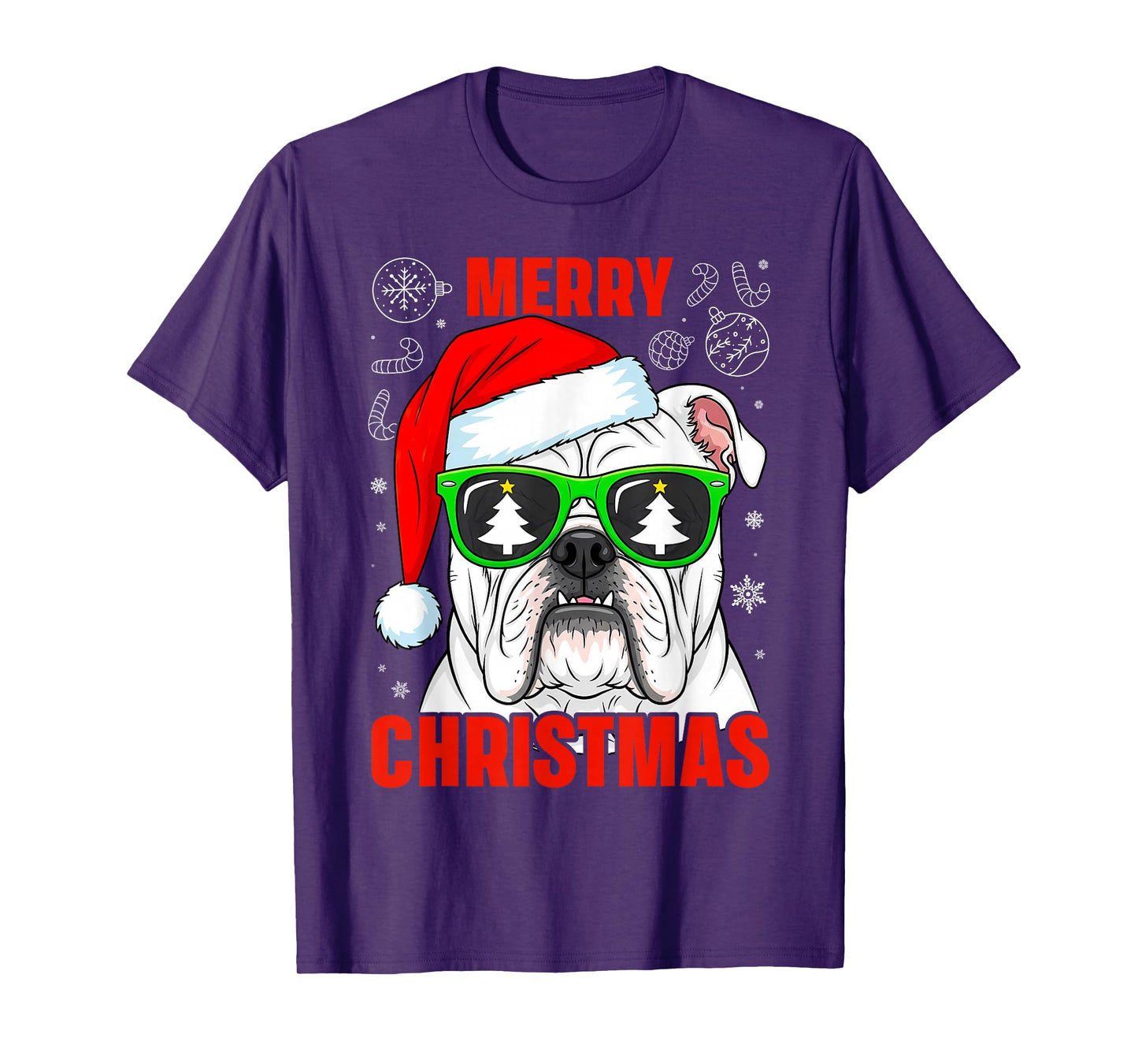English Bulldog Merry Christmas Pajama Cute Dog Santa Hat T-Shirt