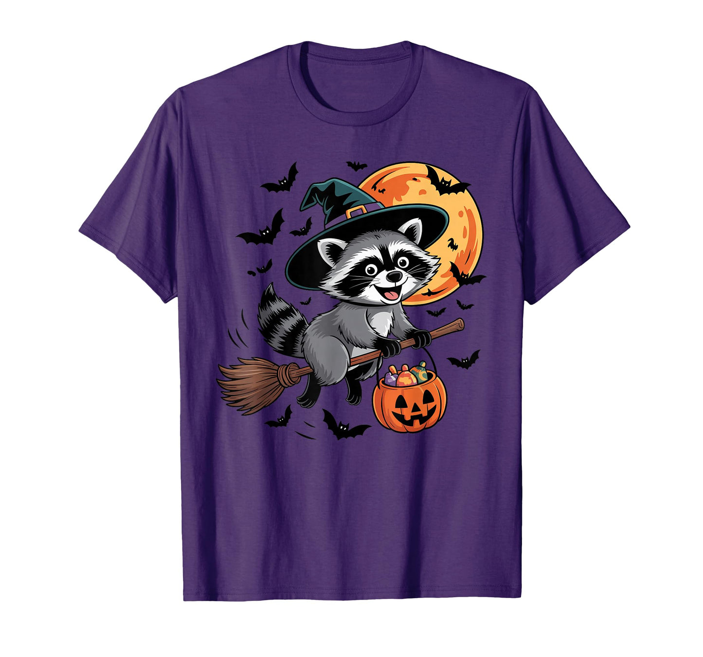 Cute Raccoon Witch with Jack-O-Lantern Pumpkin Halloween T-Shirt